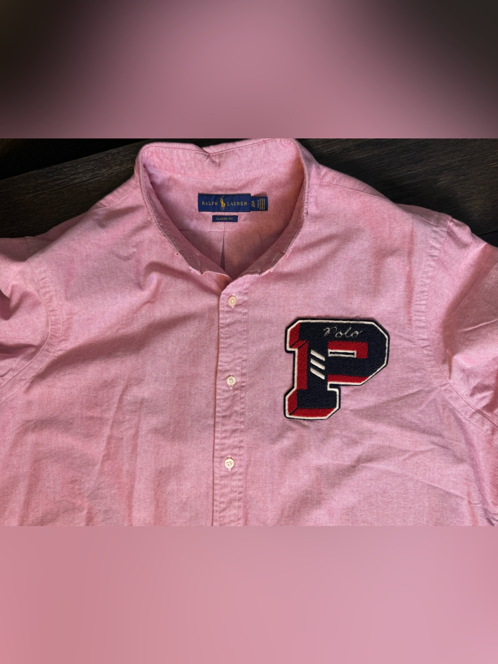 Polo Ralph Lauren Men's XL Pink Oxford Varsity P Patch Button-Down Shirt - Picture 4 of 7